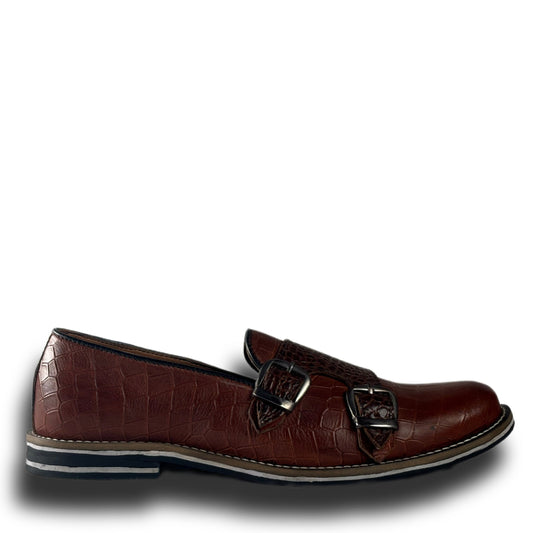 Brown Leather Double Monk Strap Loafers